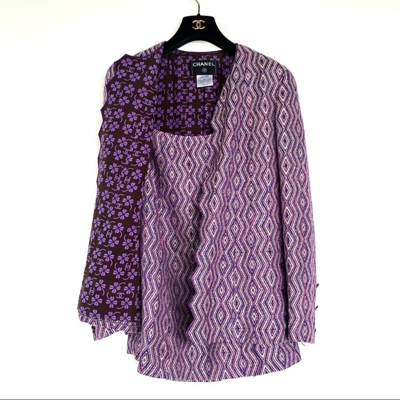 Chanel Purple Diamond Weave Pencil Skirt Jacket Set - Picture 1 of 13